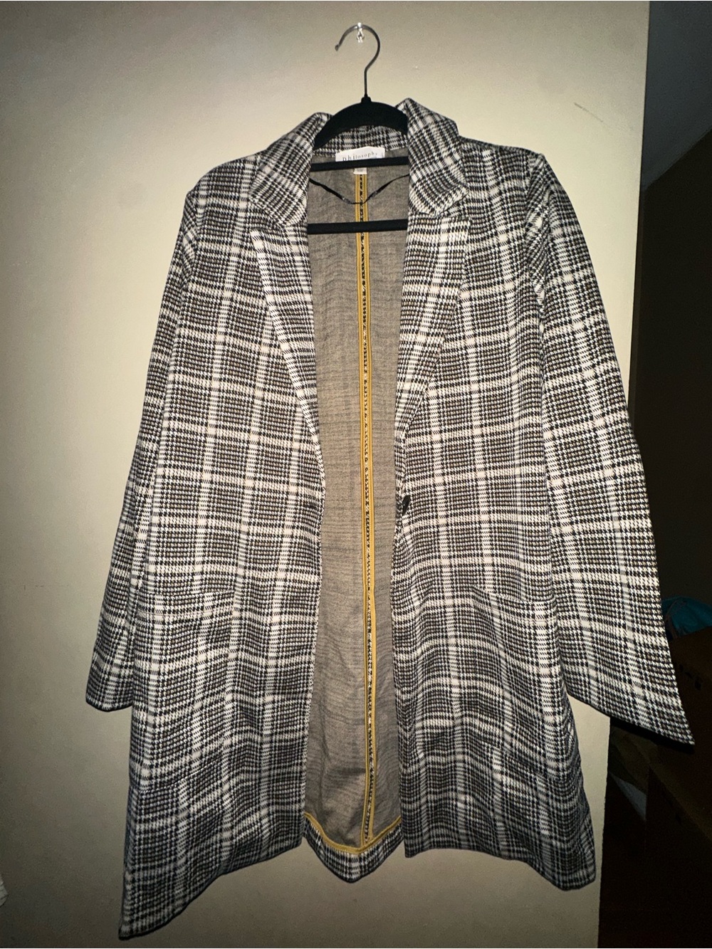 Plaid Open-Front Women's Coatigan - Tan & White